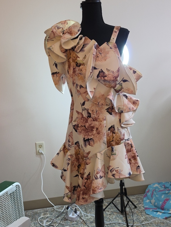 Ammo/Akira Dresses & Skirts - One-Shoulder Floral Ruffle Mini Dress - Blush Pink